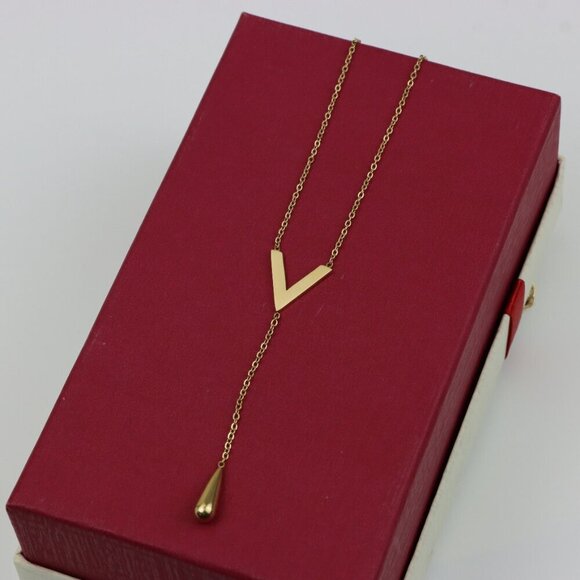 Golden Y-Shape Necklace with Drop Charm Adjustable Chain, XPNL0373 - Picture 4 of 12